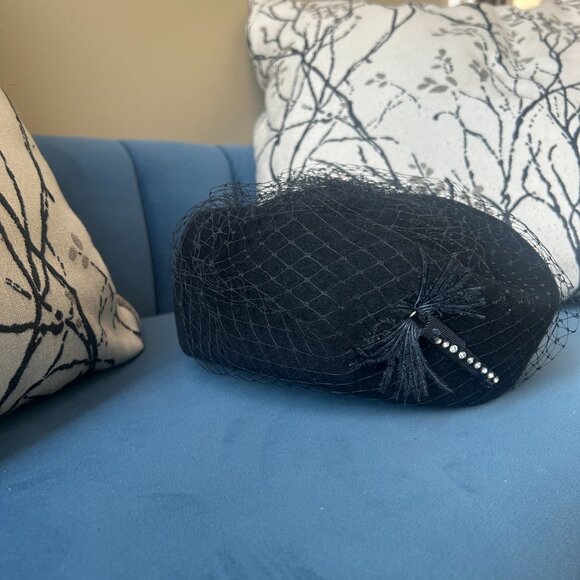 Miss Bierner and Michael Howard Hat - Vintage Black Hat with Netting main image 5
